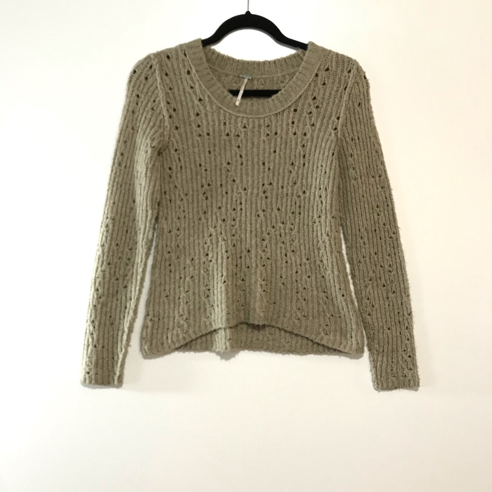 Free People Pointelle High Low Sweater Wool Small